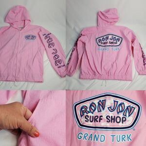 M RON JON SURF SHOP Grand Turk pink full zip lightweight hooded hoodie MEDIUM